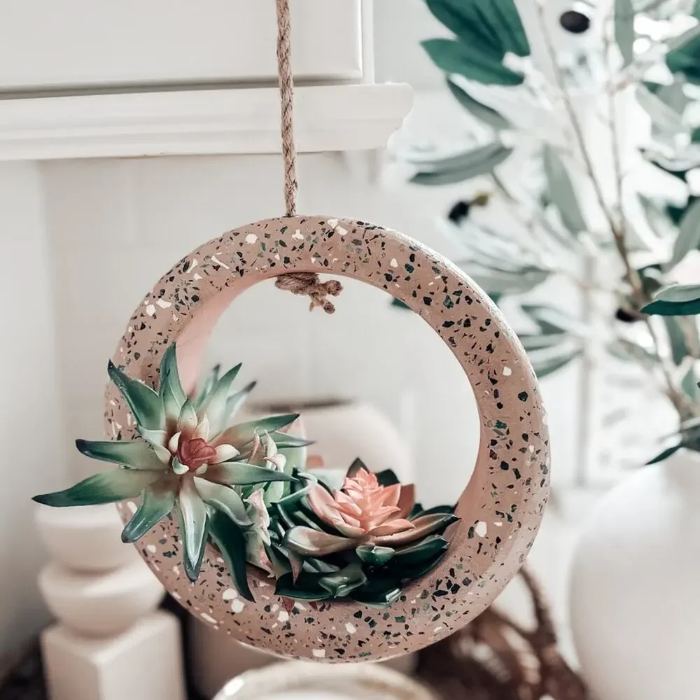 Jungalow lot succulents + terrazzo terracotta hanging circle planter boho home